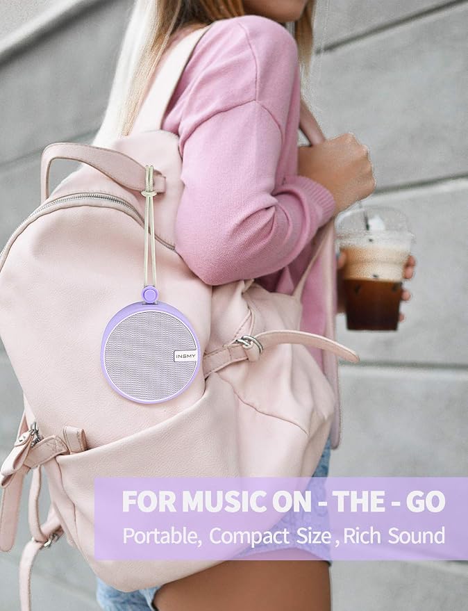 INSMY C12 IPX7 Waterproof Shower Bluetooth Speaker, Portable Small Speaker, Speakers Bluetooth Wireless Loud Clear Sound Support TF Card Suction Cup for Kayak Canoe Beach Gift (Purple)