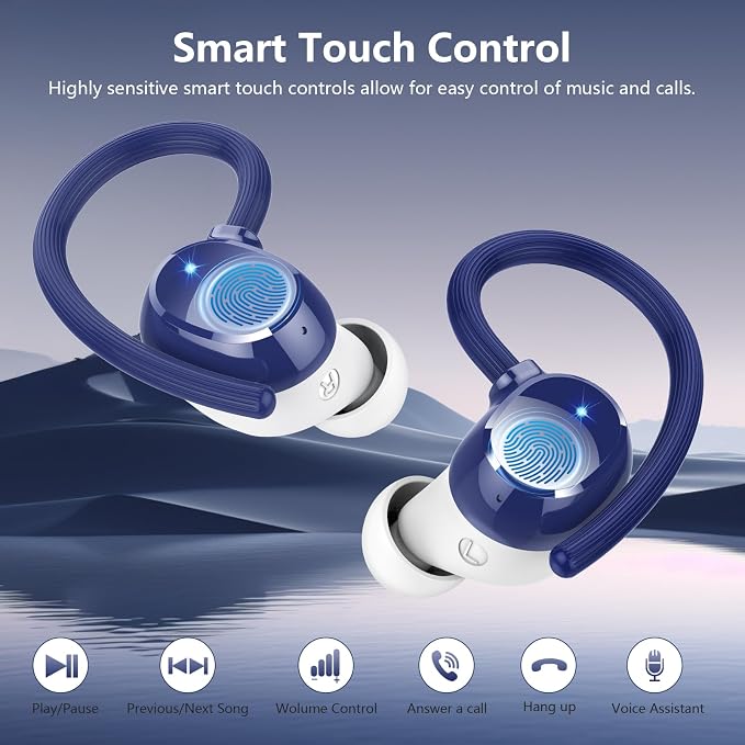 Wireless Earbuds, Bluetooth 5.4 Sport Headphones, 128H Playtime Over Ear Buds for Small Ear, Stereo Deep Bass, Sport Wireless Bluetooth Earphones, IPX7 Waterproof Running Headphones for iOS Android