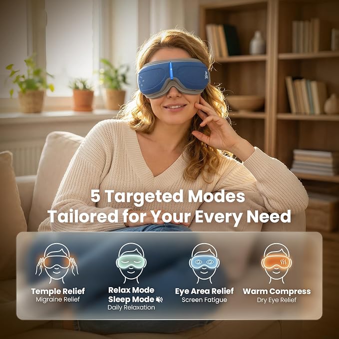 BOB AND BRAD Eye Massager with Heat and Cooling Voice Control, Birthday Gift for Women Men Mom, FSA Eligible HSA, EyeOasis 3 Voice Temple Massage, Heated Eye Mask for Migraines & Dry Eyes Relief