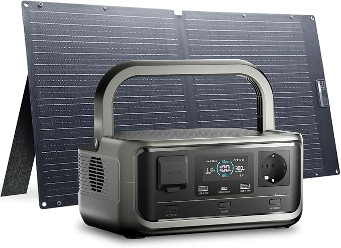 ALLPOWERS VOLIX P300 Portable Solar Generator with Solar Panel SE100, 256Wh LiFePO4 Battery, 300W Output Portable Power Station with 100W Solar Panel, Potable Power for Home Use, Emergencies & Camping