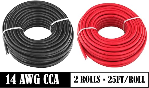 GS Power 50ft CCA 14 Gauge Wire Automotive, 25ft Roll, 2 Colors, 14 AWG 12v, Speaker Electrical Wire Low Voltage Primary for Car Stereo Audio Trailer Harness Hookup Wiring DIY