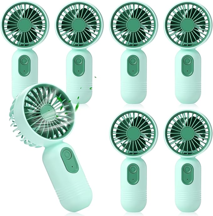 Rossesay 6 Pcs Mini Portable Fan Bulk Cute Handheld Lightweight Small Little Personal Hand Eyelash Fan 3 Speeds USB Rechargeable for Women Men Indoor Outdoor Makeup Travel (Green)