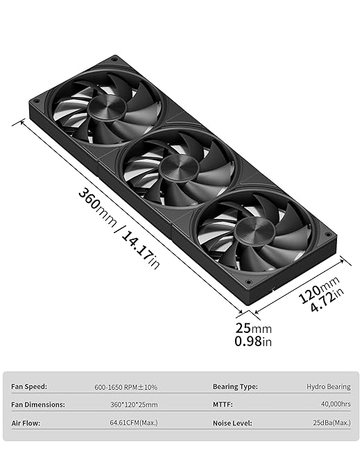 upHere 360mm All-in-One Computer Case Fan with PWM 4-Pin Interface High Performance Cooling Low Noise for Enhanced PC Cooling U3K3