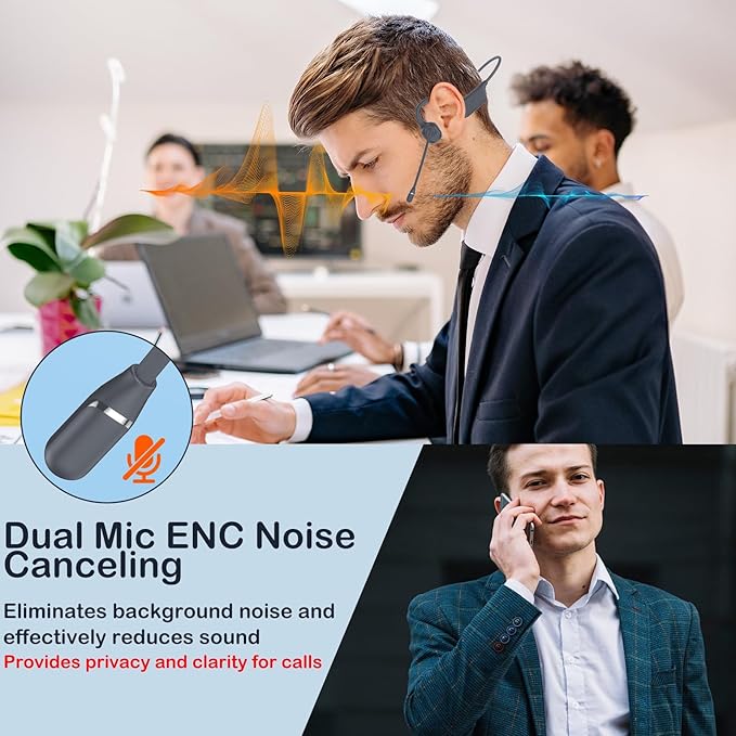 Meetings Open-Ear Headphones with Rotatable Noise-Canceling Boom Mic, Bone Conduction Bluetooth 5.4 Headphones with One-Touch Mute&Magnetic Charging for All-Day Use,Perfect for Driving Learning(Black)