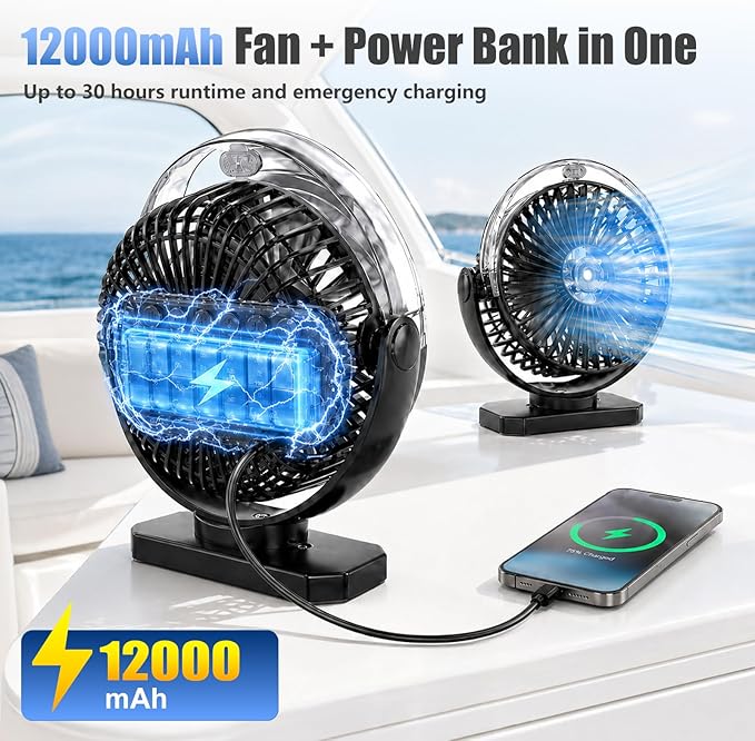 2 Pack Magnetic Cruise Ship Approved Fan, 12000mAh Battery Travel Fan with Power Bank Function, Cold Mist Spray, LED Lights, Portable Fan for Golf Cart, Camping, Cruise Must Haves Essentials 2026