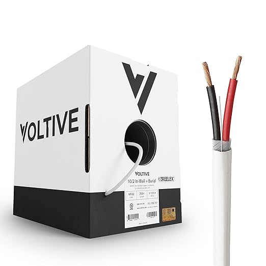 Voltive 10/2 Speaker Wire, in-Wall CL3 & Direct Burial, White, 250ft - 10AWG, 2 Conductors, Stranded Oxygen-Free Copper, UL Listed - V-1205-4