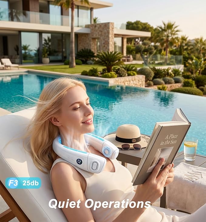 Neck Fan Air Conditioner with Large Cooling Plate, Portable Neck Fans that Blow Cold Air 360° Airflow, Wearable Personal AC Quiet Back Air Outlet 6000mAh Rechargeable, Gifts for Women Travel Office