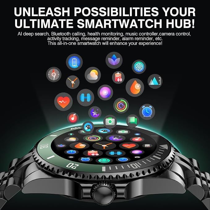 Luxury Smart Watch with Bluetooth Calls, Heart Rate/SpO2/Blood Pressure/Sleep Monitor, 1.19-inch AMOLED Display, 107 Sports Fitness Tracker, Round Business Watch Compatible Android and iOS, 44mm Black