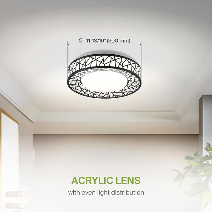 ASD 12 Inch LED Flush Mount Ceiling Light Fixture for Bedroom, 20W 1113LM 5CCT 2700K-5000K, Triac Dimmable Lights, Dining, Living Room, Kitchen Lamps, Modern Home Lighting Fixtures, Black, ETL, 4 Pack