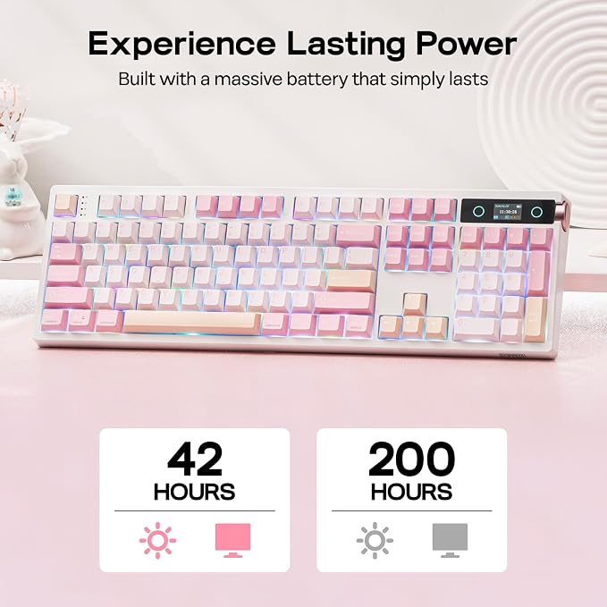 EPOMAKER TH108 PRO Full Size Mechanical Keyboard with Screen & Knob, Wireless Gaming Keyboard with 10000mAh, Creamy Gasket, Hot Swap, Custom Driver, RGB Backlight, NKRO (Pink, Sea Salt Silent)