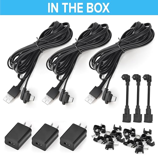delilyn 3Pack 10ft/3m Power Cable and Adapter for Blink Outdoor 4 (4th Gen), Blink Outdoor/Indoor (3rd Gen)&Blink XT/XT2, Weatherproof Flat Charger Extension Cable with Micro USB Adapter