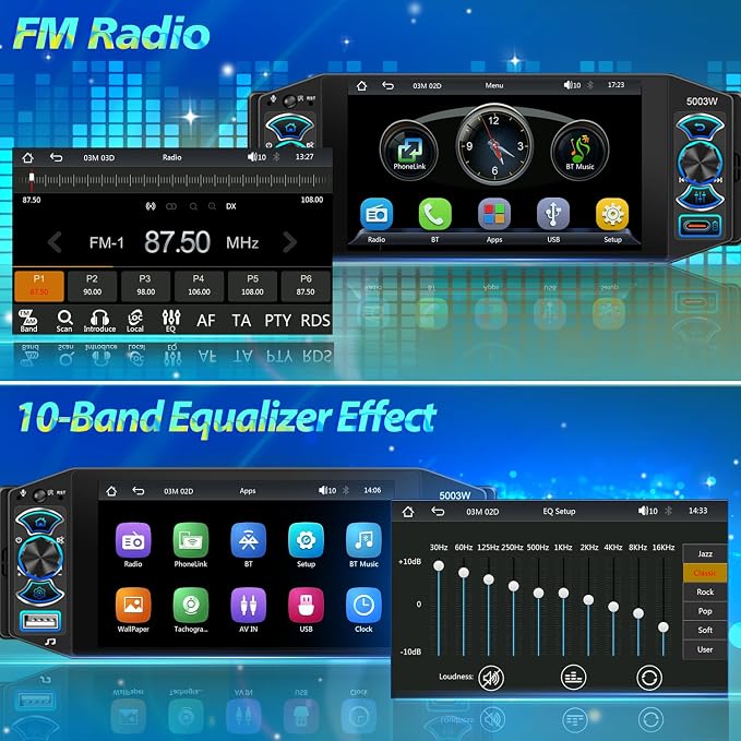 Car Stereo with Wireless Apple Carplay & Android Auto, 5" IPS Single Din Touchscreen Radio, Bluetooth 5.2, Physical Knob Control, Waterproof Backup Camera, FM AM, MirrorLink, USB/Type-C, Navigation