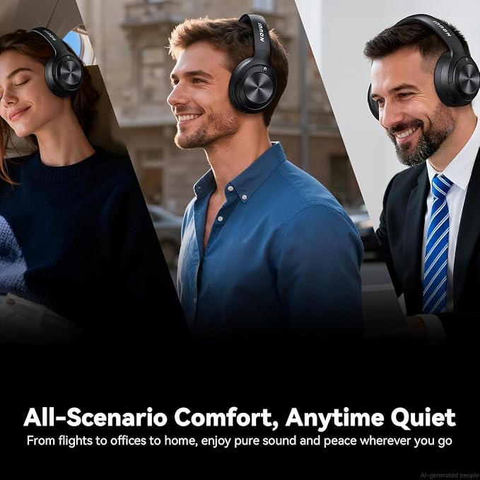 Hybrid Active Noise Cancelling Headphones, Bluetooth Headphones with Hi-Res Audio, 70H Playtime Over Ear Headphones with Fast Charge, ANC Wireless Headphones with Comfort Earcup for Travel/Office/Home
