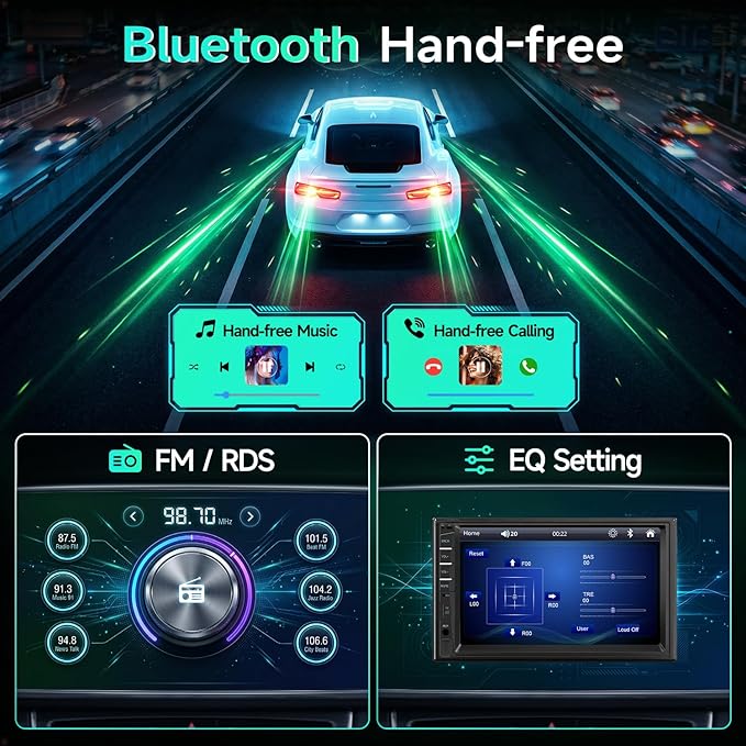 Naifay Car Stereo Double Din Radio with Bluetooth, Car Radio Touchscreen 7 Inch MP5 Player Car Stereo with Backup Camera Bluetooth, Mirror Link, FM/SWC/USB/SD/AUX, Car Audio Receivers with Subwoofer