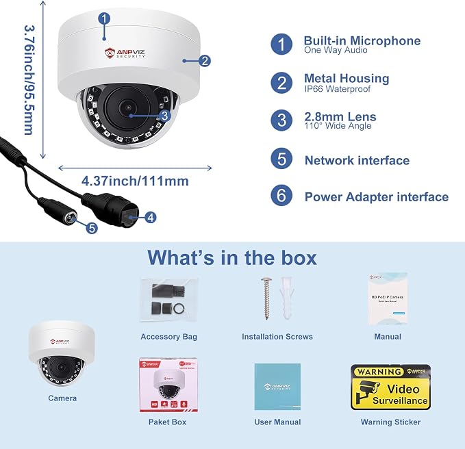 Anpviz 5MP PoE Camera, Outdoor Vandal Dome Security PoE IP Camera (Grey) | 98ft Night Vision, H.265, 24/7 Recording Waterproof IP66 Indoor, Wide Angle 2.8mm, NDAA, IPC-D250G-SE (U Series)
