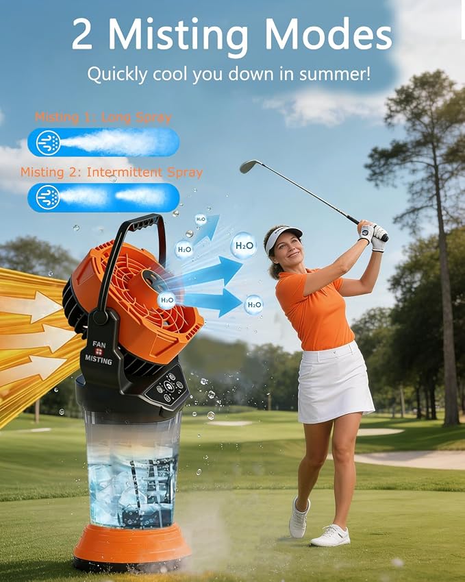 Portable Misting Fan for Outside, Rechargeable Mist Fan with 30000mAh Battery & Remote, 120° Auto Oscillating, 2L Water Tank, 4 Speeds & 3 Timers Spray Fan for Camping Patio Backyard