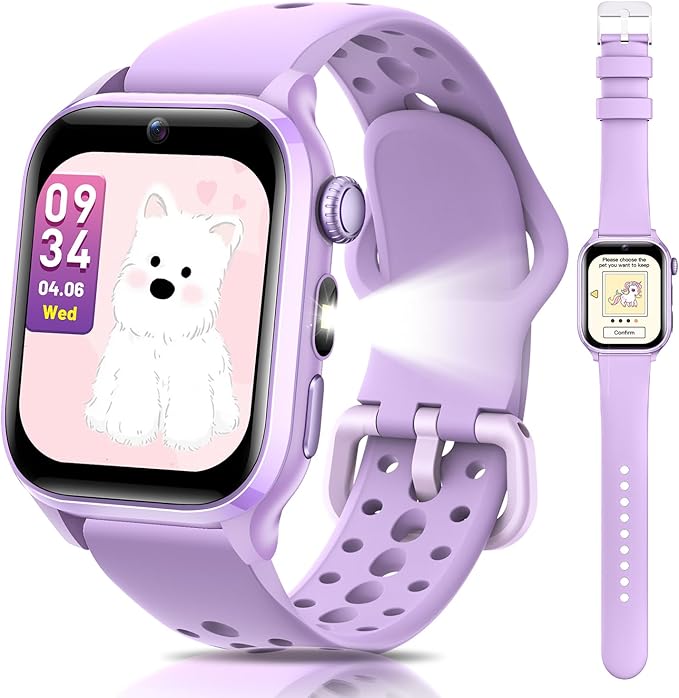 Kids Smart Watch, No App or Phone Needed, Fitness Tracker Watch, Heart Rate, Puzzle Games, IP68 Waterproof, Sleep Monitor, for Boys Girls Ages 4-12, Purple