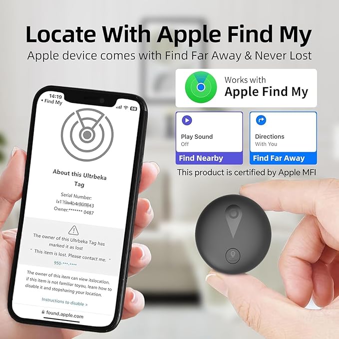 Undetectable GPS Tracker for Vehicles - Real-Time Tracking, No Monthly Fee/No SIM Card, Works with iOS Find My | Mini Hidden Magnetic GPS Locator, Ultra-Slim, IP68 Waterproof, Reliable Performance