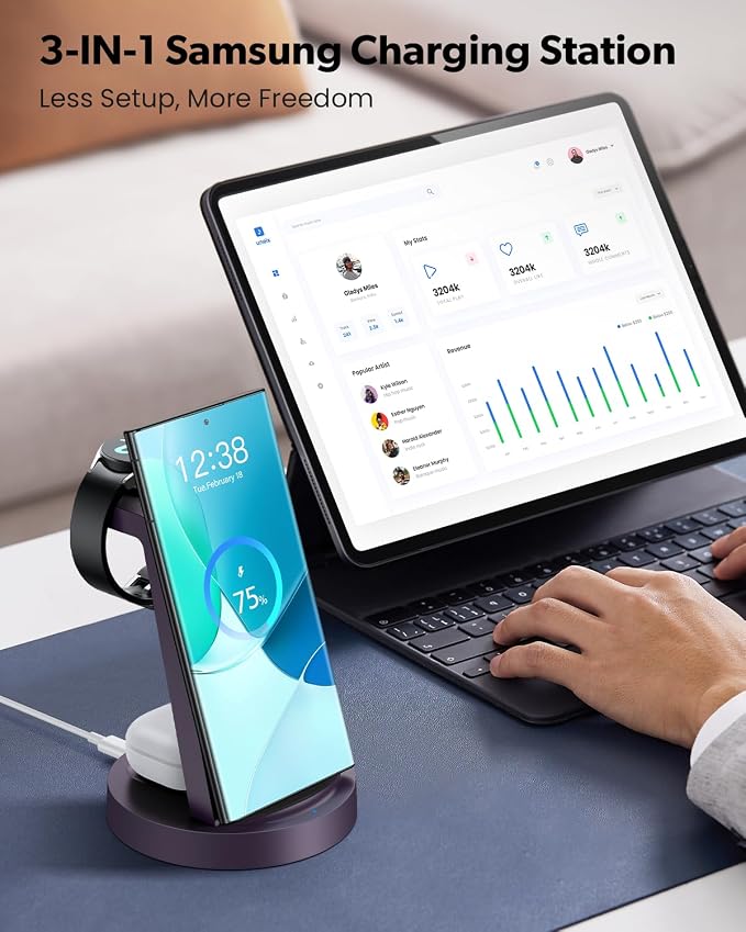 Wireless Charger for Samsung: 3 in 1 Wireless Charging Station for Samsung Galaxy Watch 8 7 6 5 4 3 Pro Classic Galaxy Buds - Charger Dock Stand for S26 S25 S24 Ultra S23 S22 S21 Note Z Fold Android