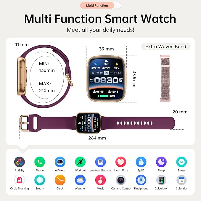 Smart Watches for Women for iPhone & Android Phones, 1.85"AMOLED Smart Watch with Heart Rate/ SpO2/ Sleep Monitor,3ATM Waterproof, Calls & Messages, 120+ Sports Modes FitnessWatch, Dynamic Dials