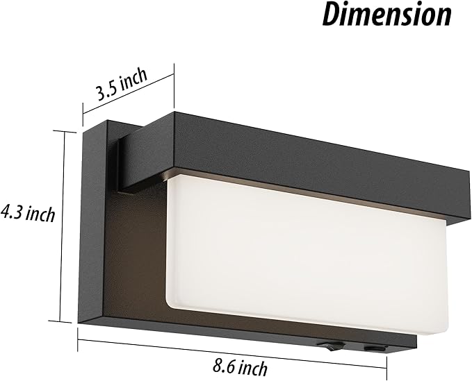 Battery Switched LED Wall Sconce Set of 2, Indoor 8 inch 3.5 Watt 3CCT Black Wall Sconce Light with On/Off Switch, Frosted Arcylic Shade Sconces for Bedroom Living Room Bathroom Hallway
