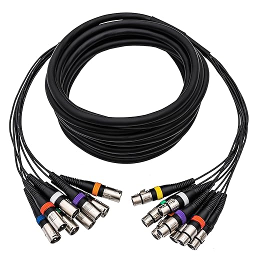 25FT 8 Channel XLR Snake Cable, 8 Colored XLR Male to Female Microphone Patch Cable for Recording, Live, Stage, Studios