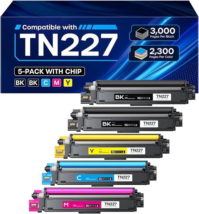 TN227 TN-227BK/C/M/Y High Yield Toner Compatible for Brother TN227 | TN-227 TN-223BK/C/M/Y TN223 for HL-L3270CDW MFC-L3770CDW HL-L3290CDW MFC-L3750CDW HL-L3210CW Printer