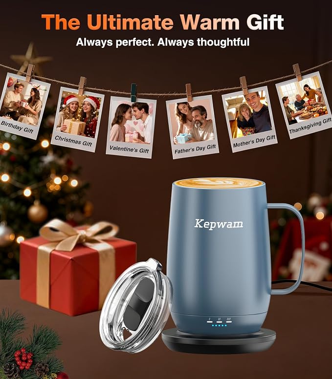 Kepwam Smart Heated Coffee Mug T2-Plus, 20oz Rechargeable Self Heating Coffee Mug with 8-Hour Battery & Temp Control, Perfect Coffee Warmer Gift for Men Women
