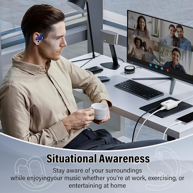Open Ear Headphones, 2026 Over Ear Earbuds with 4 Noise Canceling Mic, 36H Wireless Earbuds Stereo Sound, IPX7 Waterproof Sports Headphones, Bluetooth 5.4 Headphones with Ergonomic Earhook for Running