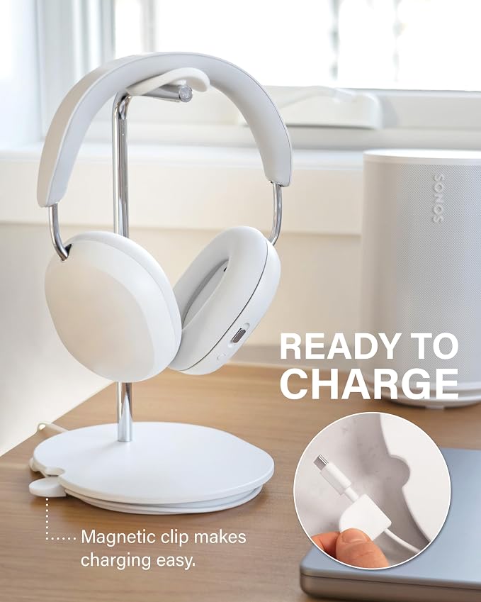 Sanus Sonos Ace Headphones Stand - Premium Stand w/Silicone Cradle Prevents Creasing & Built-in Cable Management w/Magnetic Clip for Fast Charging - Tool-Free Setup - White Sonos Headphones Holder
