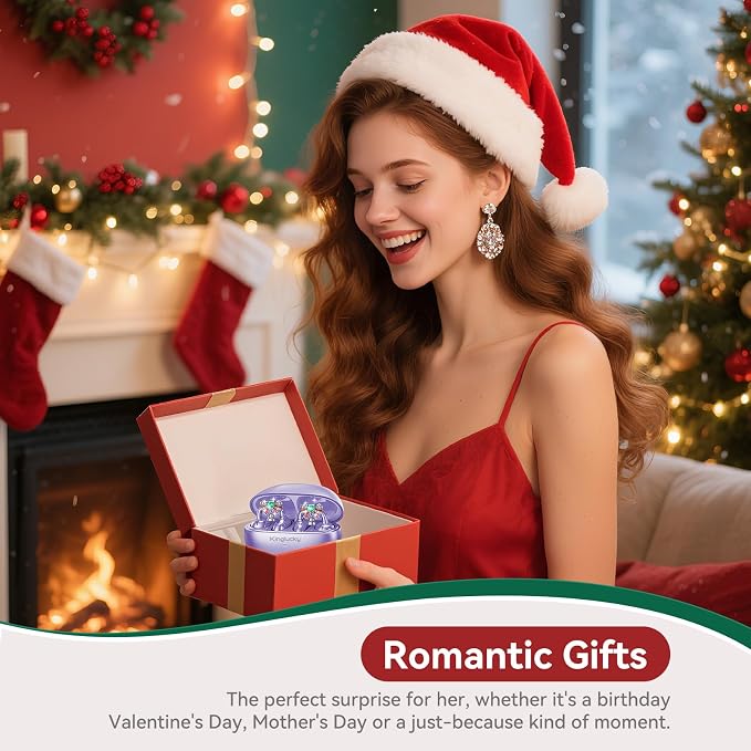 Kinglucky Open-Ear Clip-On Earbuds for Women with Detachable Holiday Bows, All-Day Comfort, Secure Fit, Lightweight Bluetooth 5.4 Wireless Earbuds 50H Playtime, Gift for Her, Clear Calls, Purple