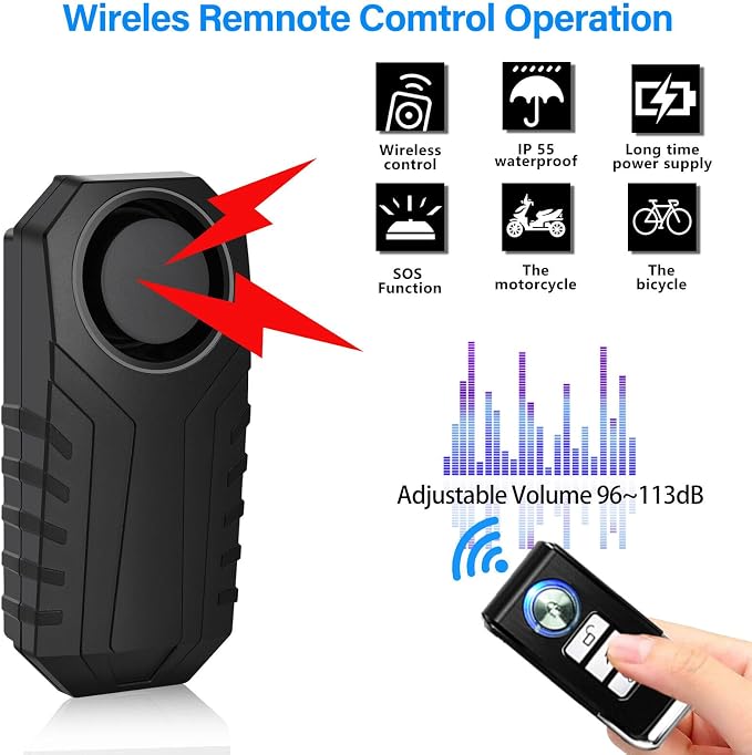 Bicycle Alarm System Anti Theft,USUPERINK Bike Alarms for Ebikes,113dB Bike Alarm,IP65 Waterproof,7 Levels of Sensitivity Adjustment,Suitable for Bicycles,Motorcycles,Electric Scooters,Ebike,8PK