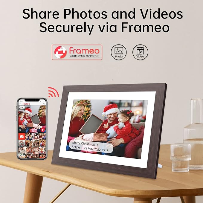 Digital Photo Frame 10.1 Inch, HAMTYSAN Smart Digital Picture Frame IPS Touch Screen, Built-in 16GB Storage, Auto-Rotate, Wood Effect, Easy Setup to Share Photos or Videos via Free App from Anywhere