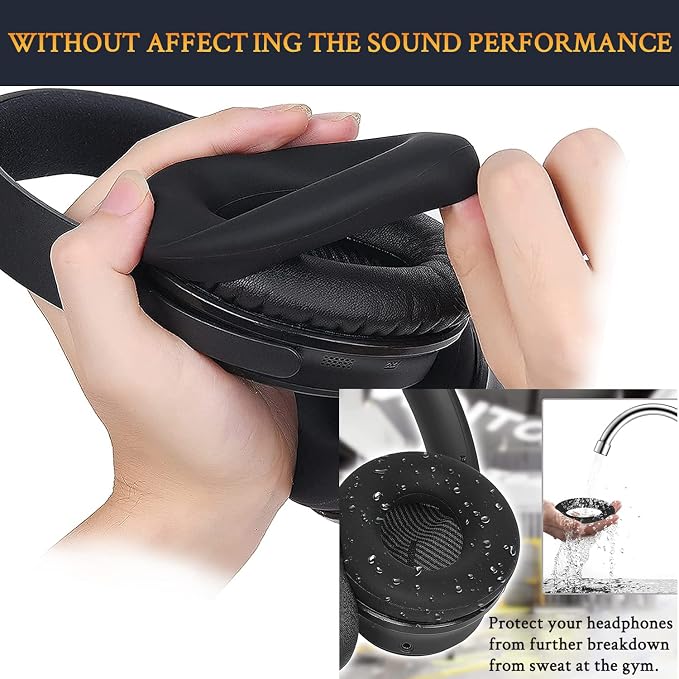 SOULWIT Replacement Kit for Bose QC35/QC35 ii Over-Ear Headphones, Ear Pads Cushions + Headband + Silicone Sweat Cover - Black