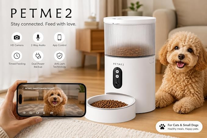 Automatic Cat Feeder with Camera, App Control, 2-Way Audio, Timed Dry Food Dispenser for Cats & Small Dogs, Smart WiFi Pet Feeder, Dual Power, Anti-Jam, Stainless Steel Bowl