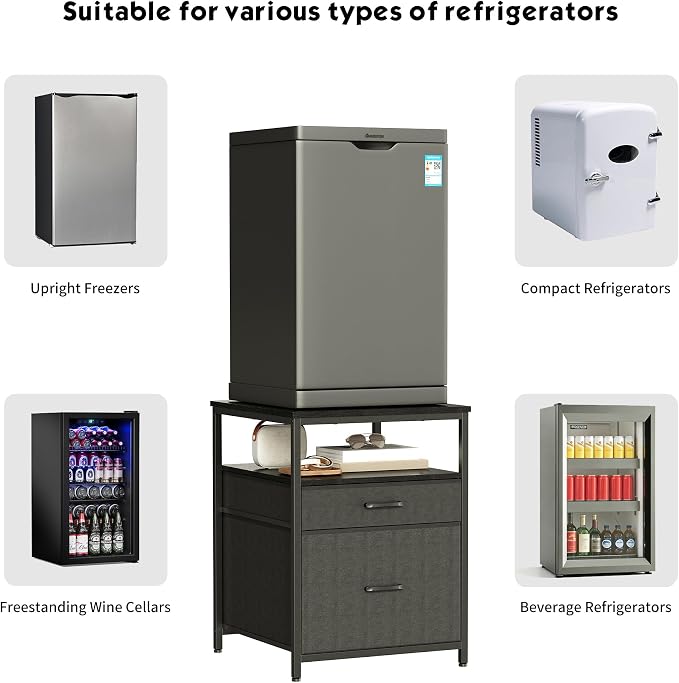 Herture Mini Fridge Stand with 3 Storage, Mini Fridge Cabinet, Beverage Fridge Table, Heavy Duty 21.3" L* 22.7" W Tabletop, for Dorm, Apartment,Office, Bedroom Black HB01BXB