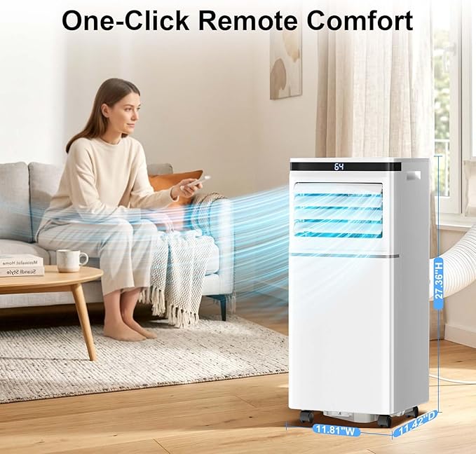 Electactic 8050 BTU Portable Air Conditioner for Fast Cooling, 4-in-1 Indoor AC Unit with Dehumidifier & Fan Modes, Powerful Personal AC for Rooms up to 350 Sq.Ft., Smart Remote & 24H Timer