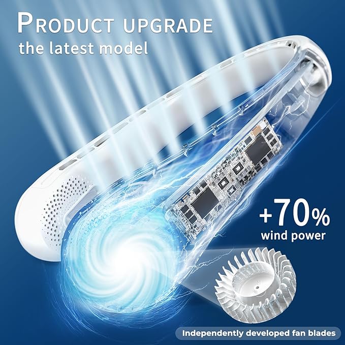 FrSara Bladeless Neck Fan, Strong Wind, Adjustable, 360° Cooling, Super Quiet, No Blade Fan Design, No Hair Twisting, Even Air Volume On Both Sides, Non-Slip Material, Short Charging, Long Use Time