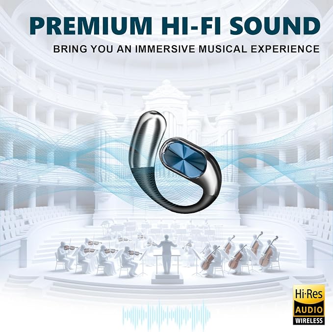 Open Ear Earbuds,Open Ear Headphones Wireless Bluetooth 6.0,Powerful Sound,60H Playtime,IPX5 Waterproof,Rotatable Design,Sport Earbuds for Running & Fitness