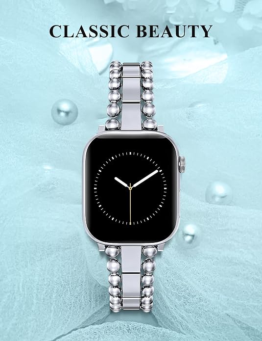 TOYOUTHS Beaded Bracelet Compatible with Apple Watch Bands 38/40/41/42/44/45/46/49mm Women, Dressy Fancy Stainless Steel Metal Elegant Jewelry Strap for iWatch Series 11 10 9 8 7 6 5 4 Ultra/SE 3 2 1