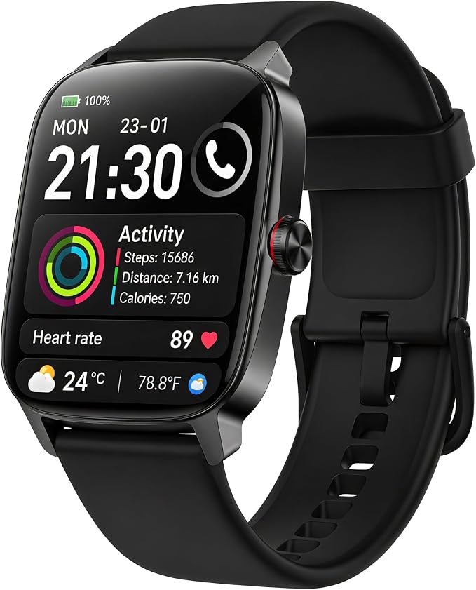 Smart Watch for Men Women, 1.85" HD Touch Screen Smartwatch with Bluetooth Answer/Make Calls, Fitness Tracker Compatible with iPhone Samsung Android iOS Black