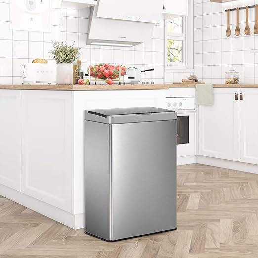 BestOffice 13 Gallon(50L) Trash Can Stainless Steel Kitchen Garbage Can with Automatic Sensing Cover Anti-Fingerprint for Home Office Bathroom Bedroom Kitchen Trash Can with Lid Waste Bin