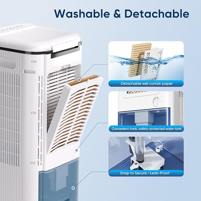 4-in-1 Evaporative Air Cooler, Portable Air Conditioner Fan, Swamp Cooler with 2-Gallon Tank, 16ft/s Remote Control, Quiet Windowless Air Cooler for Home Office Bedroom