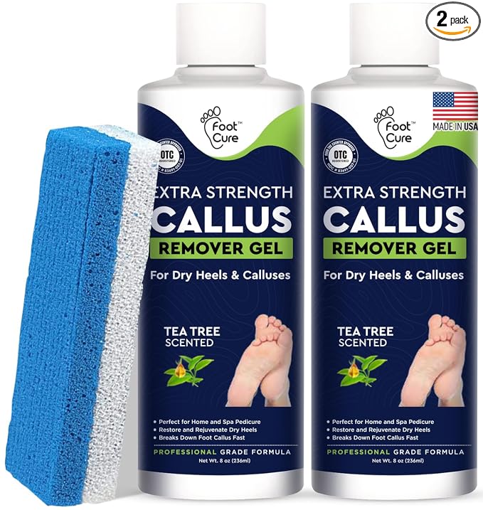 Callus Remover for Feet with Extra Strength Gel & Foot Pumice Stone Set - Easy Way to Remove Hard Calluses & Dead Skin Build-Up - Professional At-Home Foot Care for Men & Women - Made in the USA
