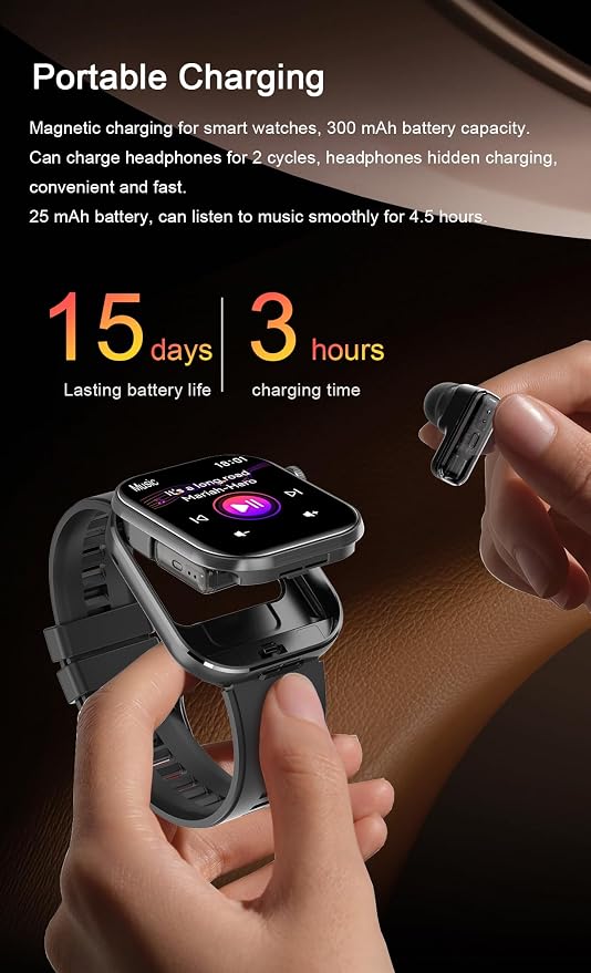 Smart Watch with Earbuds,2.02" HD Screen,2 in 1 Smart Watches for Women,Waterproof Fitness Tracker Watch with Wireless Earphone Compatible for Android iOS with Sports Monitor Sleep/Black