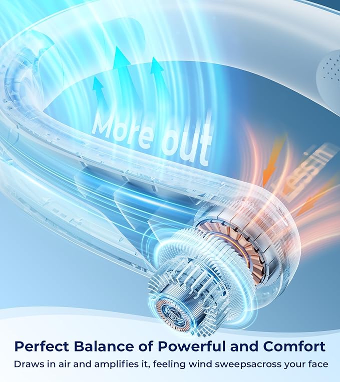 RANVOO FG10 Pro 2026 Ice Cooling Neck Fan 【Full Body Cooling 16 Hours Battery Life】 AI Personal Cooler, Immersive Neck Cold Wind, Rechargeable Strong Airflow Wearable Fan,Gift for Mom Dad