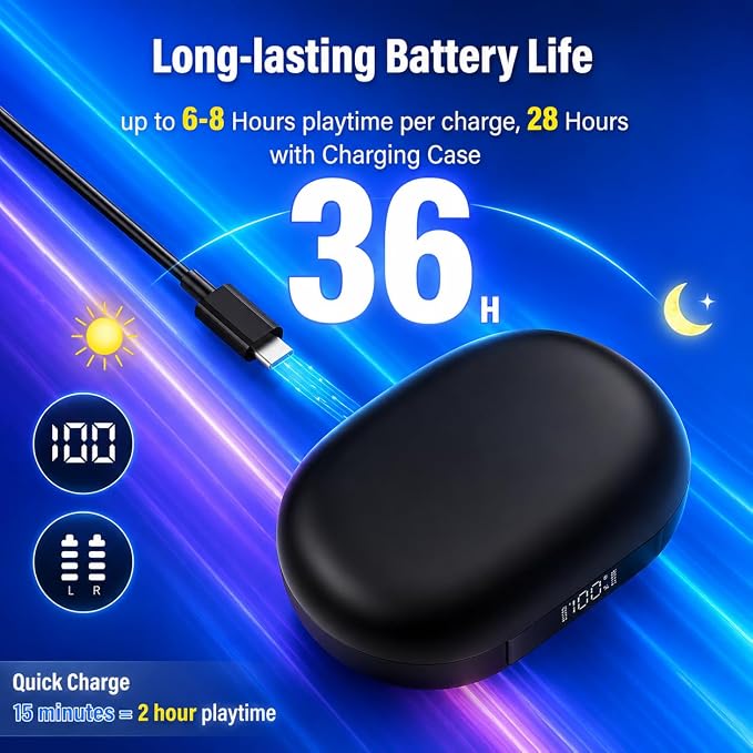 Open Ear Headphones, 2026 Over Ear Earbuds with Ergonomic Earhook, IP7 Waterproof Bone Conduction Earbuds,BT5.4 Earbud with 4 Noise Canceling Mic, HF-Stereo/36H,Ultra-Comfort,Sports Headphones for Gym