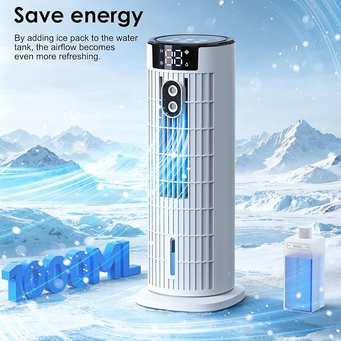 Portable Air Conditioners, 4 in 1 Evaporative Air Cooler, 1000ML Tower Fan with Remote, 3 Wind Speeds&Turbo Mode, 2 Mist,10H Timer, 90° Oscillation Portable AC for Home, Office CoamoTrail (Beige)