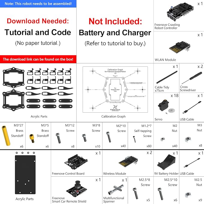 Freenove Hexapod Robot Kit with Remote (Compatible with Arduino IDE), Walking Crawling Twisting, App Remote Control, Servo STEM Project