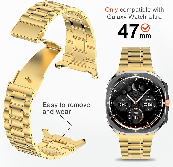 SUPLINK Stainless Steel Bands Compatible with Samsung Galaxy Watch Ultra Bands Men Women, Adjustable Metal Replacement Band for Samsung Watch Ultra Bands 47mm, Gold